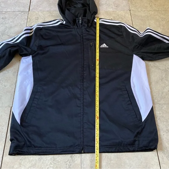 Adidas Full Zip Black/White Stripes Windbreaker Hood - Picture 9 of 9